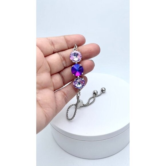 Crystal Rivoli Purple Tone Adjustable Silver Bracelet - Picture 8 of 8